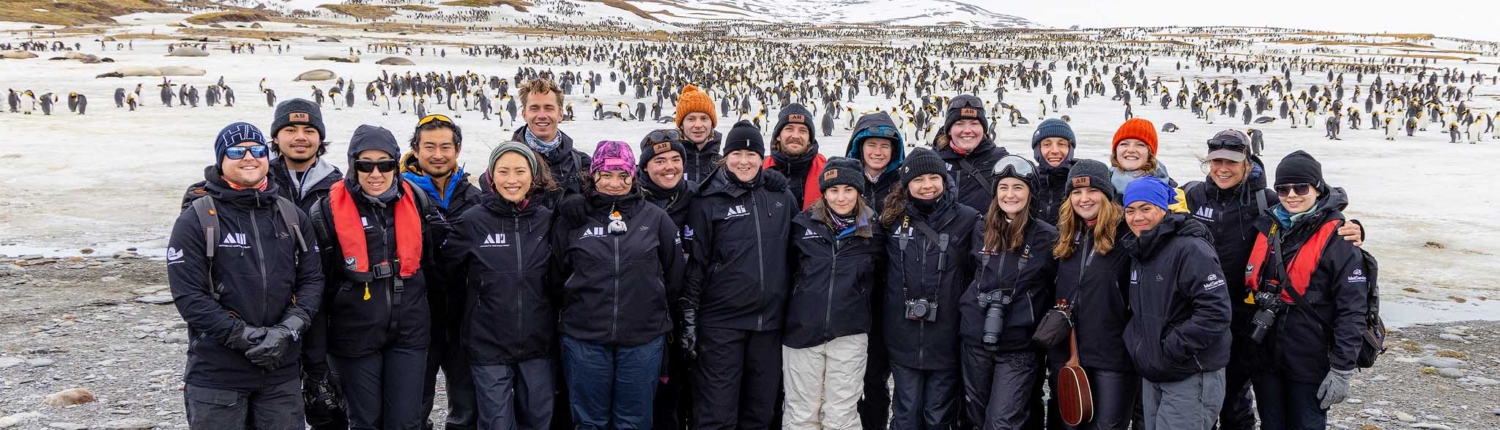 Inspiring Explorers Expedition™ team at St Andrews Bay, South Georgia, 2023. © Antarctica21/Rodrigo Moraga