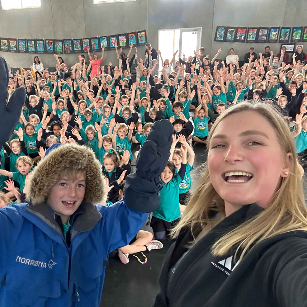 Inspiring Explorer Laura Andrews shares her experience with school students. © AHT/Laura Andrews