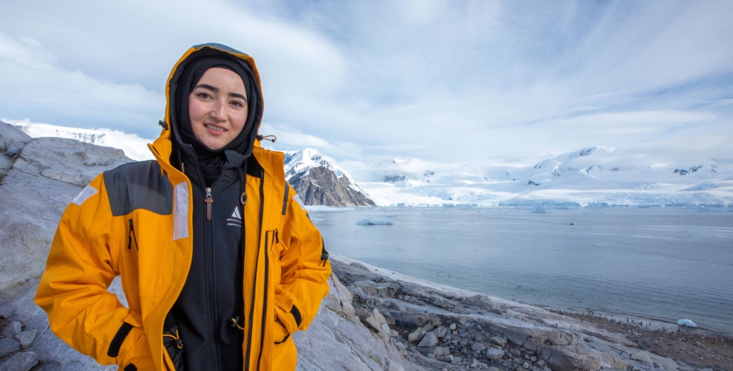 Inspiring Explorer Sadra Sultani visits Antarctica with the Trust in 2020. © AHT/Marcus Waters